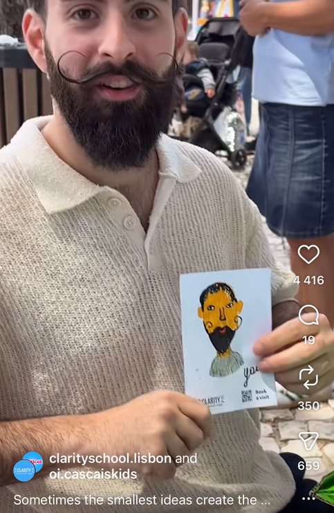 Man holding portrait